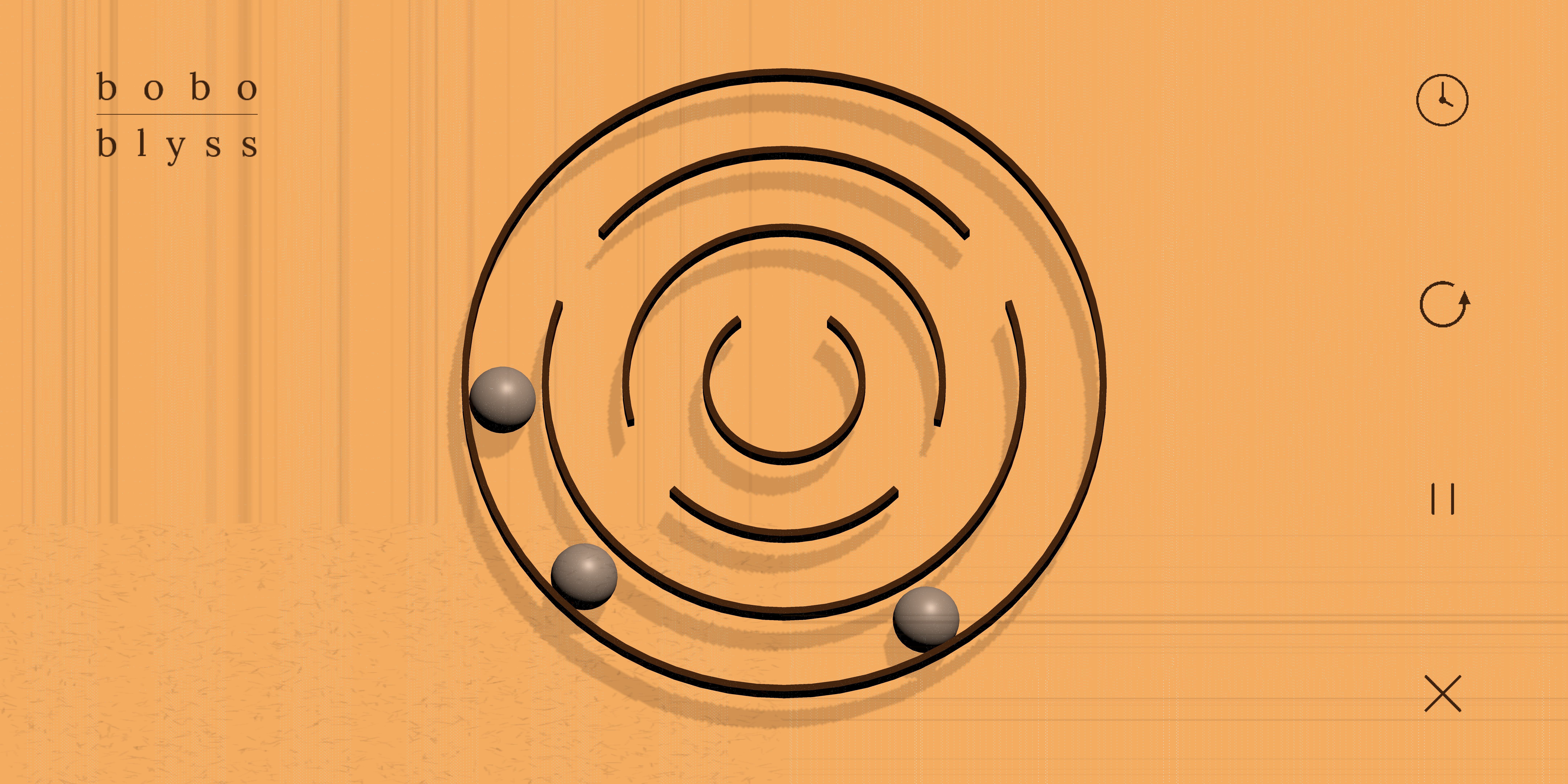 A boboblyss game screen consisting of a 3-ringed circular maze and three balls